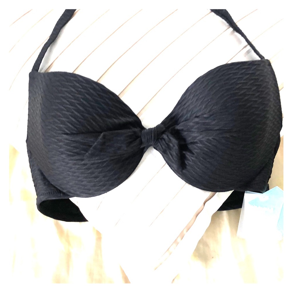 NEW H&M Black Retro Bow Halter Swim Top